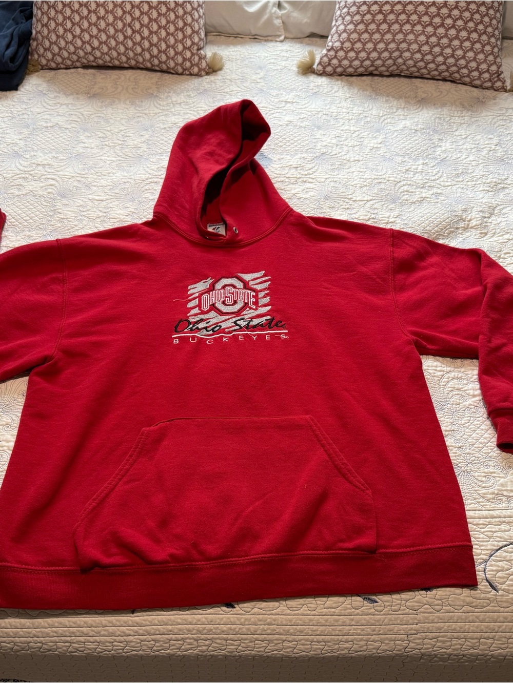 Vintage Ohio State Red Crewneck Hoodie with Embroidered Logo